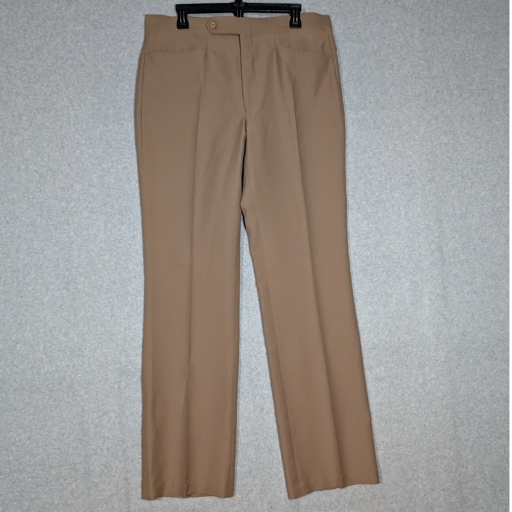 Sansabelt Dress Slacks Mens 35x34.5 Tan Vintage Beltless Straight Leg Retro 70s